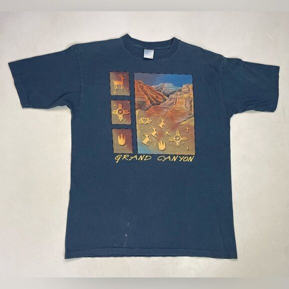 VINTAGE Gran Canyon Graphic T-shirt Men Large Blue USA 90s Single Stitch - Picture 1 of 9